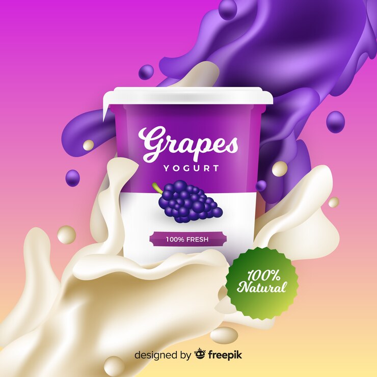 Vettore gratuito pubblicità realistica dello yogurt d'uva