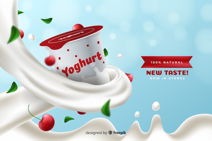 Vettore gratuito pubblicità realistica di yogurt alla ciliegia
