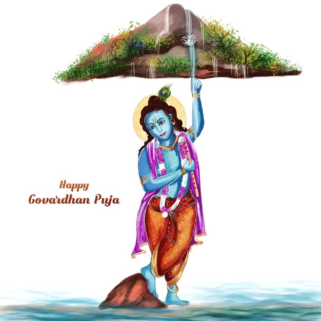 Puja di Govardhan con il design della cartolina d'auguri di lord krishna