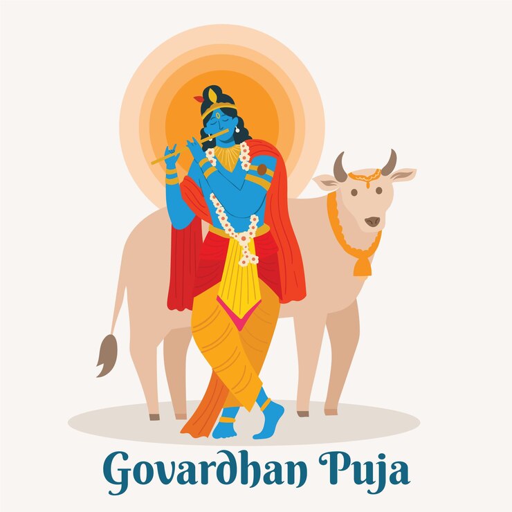 Vettore gratuito puja govardhan design piatto