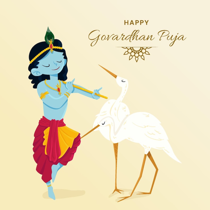 Vettore gratuito puja govardhan disegnato a mano