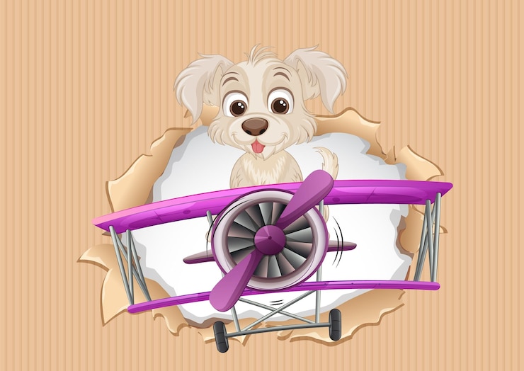 Vettore gratuito puppy pilot in un aereo d'epoca