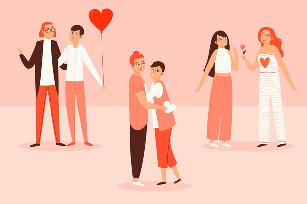 Raccolta adorabile illustrata delle coppie di San Valentino