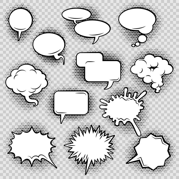 Raccolta comica delle icone dei fumetti del rettangolo dell&#39;ovale della nuvola e della forma seghettata