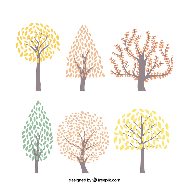 Vettore gratuito raccolta degli alberi colorati disegnati a mano