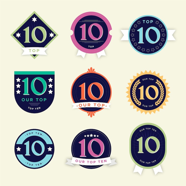 Vettore gratuito raccolta dei 10 migliori badge