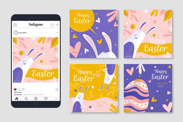 Vettore gratuito raccolta della posta del instagram di tema di giorno di pasqua