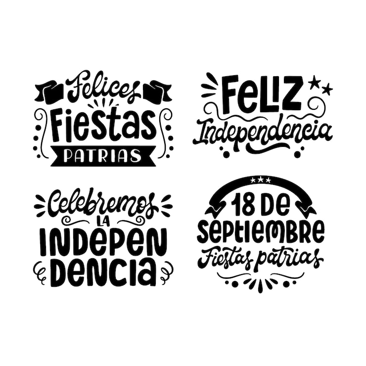 Vettore gratuito raccolta di adesivi di lettering fiestas patrias cile