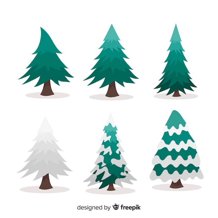 Vettore gratuito raccolta di alberi di natale piatte