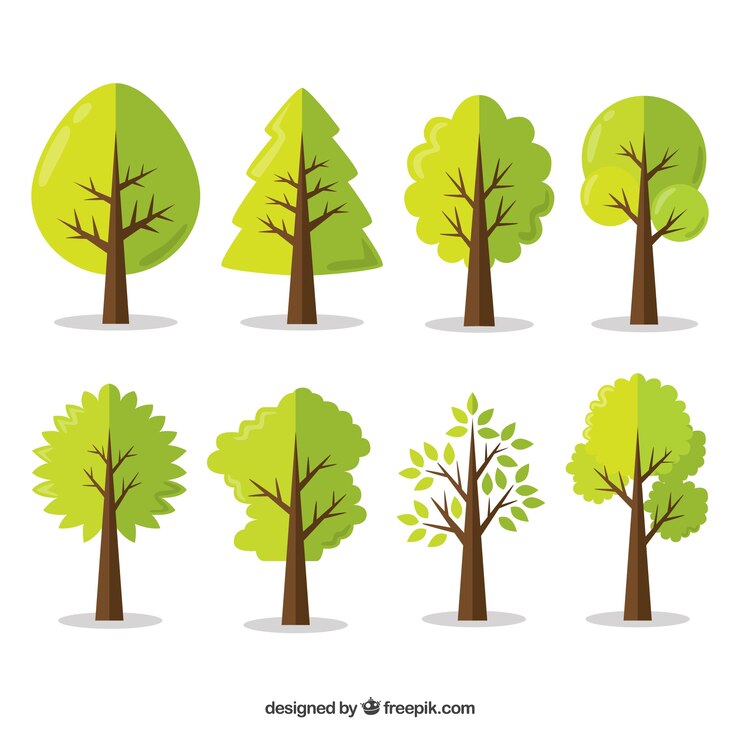 Vettore gratuito raccolta di alberi in stile piatto
