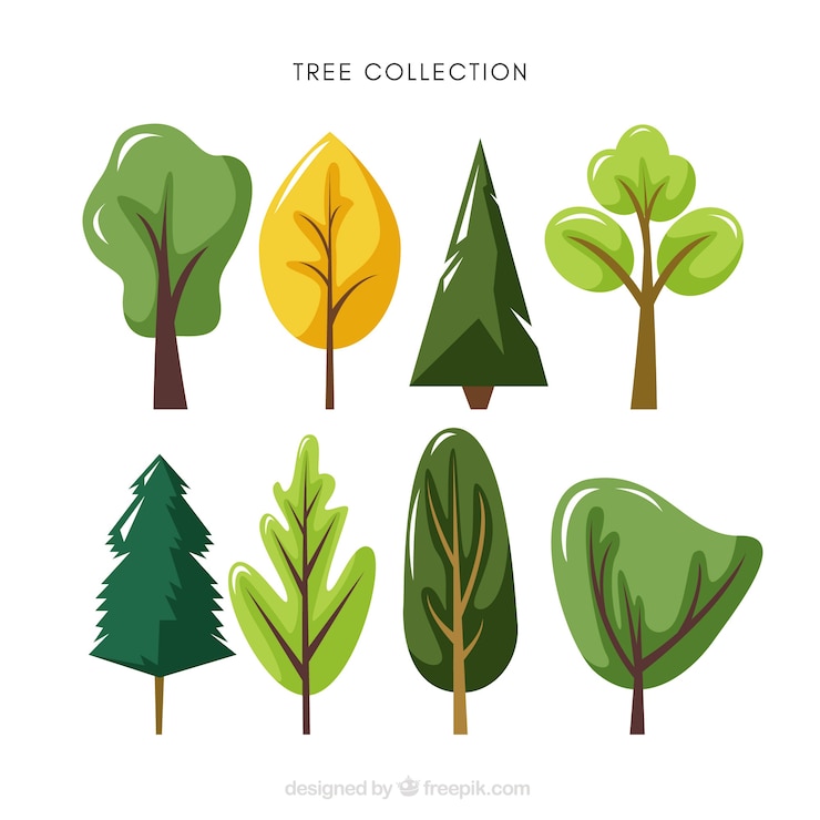 Vettore gratuito raccolta di alberi in stile piatto