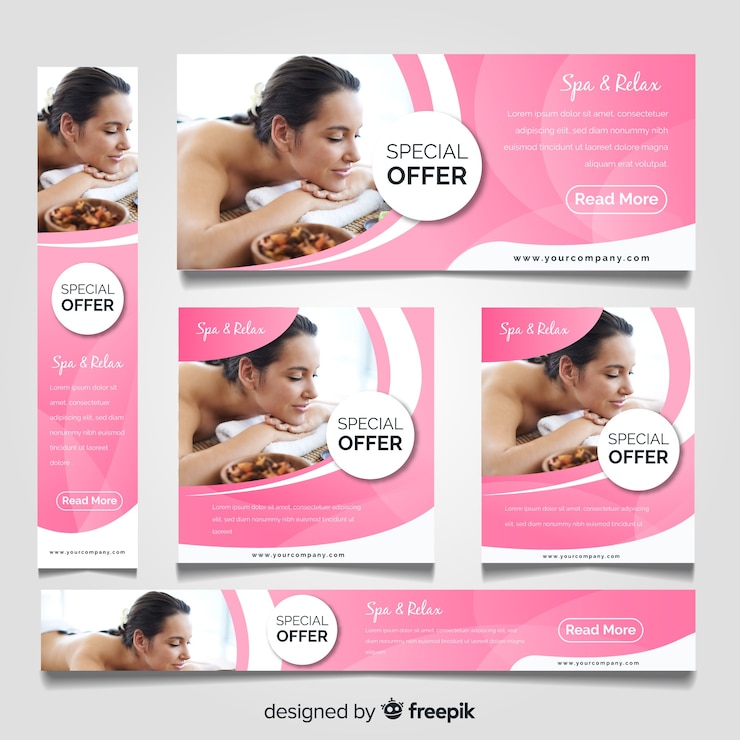 Vettore gratuito raccolta di banner spa con foto