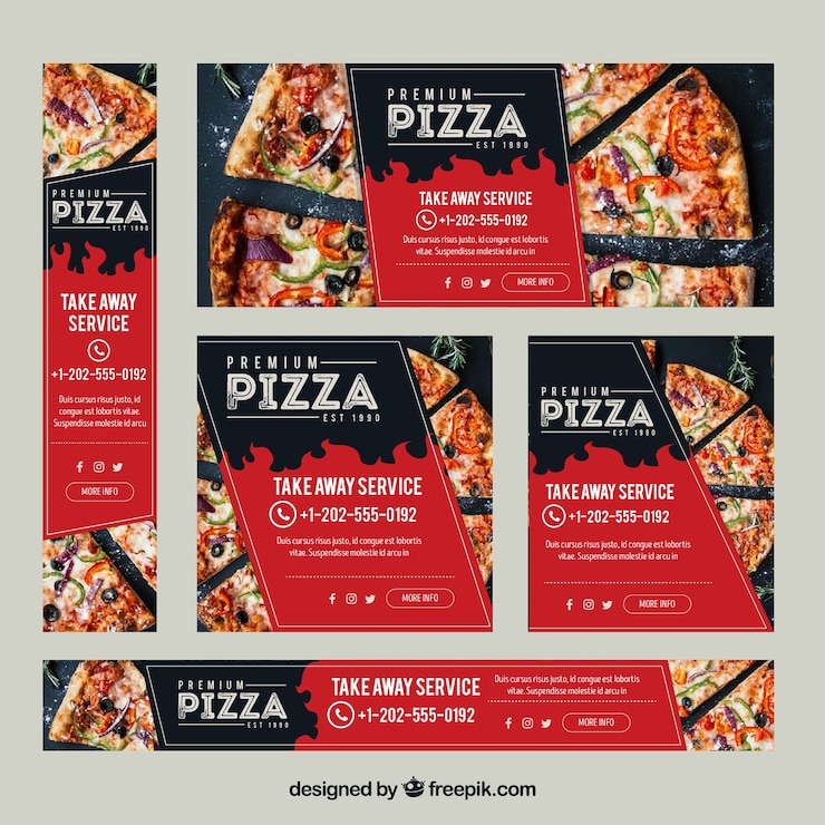 Vettore gratuito raccolta di banner web ristorante con foto