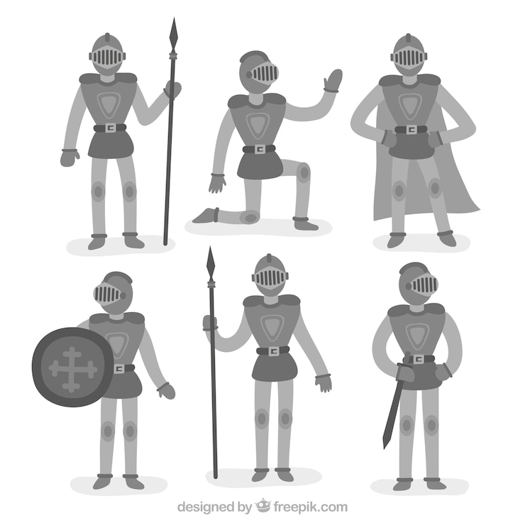 Vettore gratuito raccolta di cavaliere in diverse posizioni