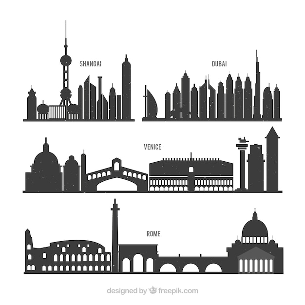 Raccolta di cilhouettes internazionali della città