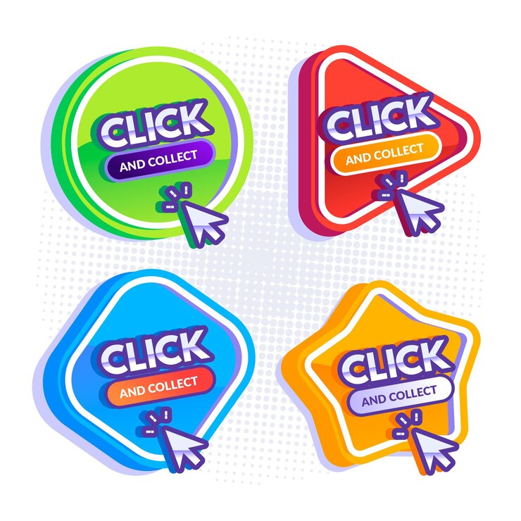 Vettore gratuito raccolta di clic creativi e pulsanti di raccolta