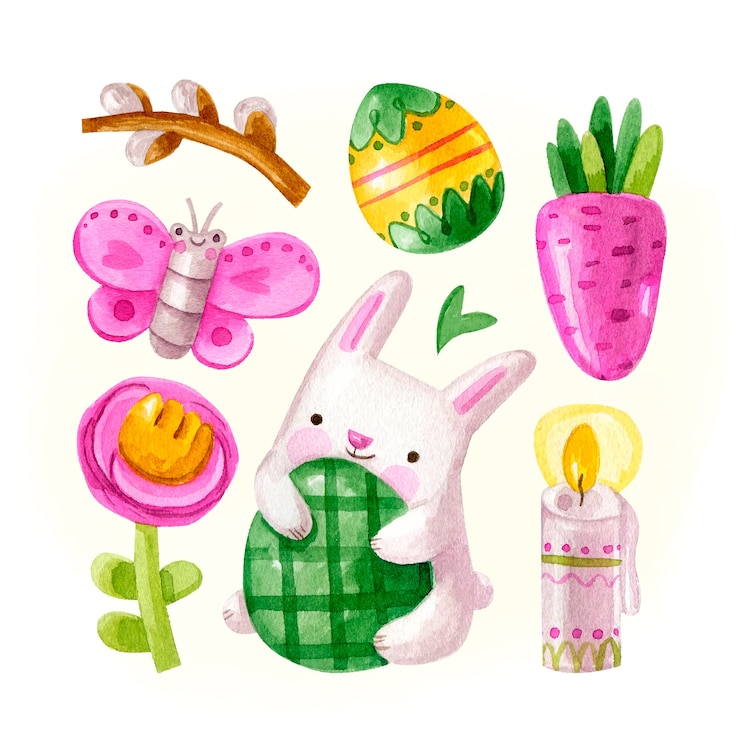 Vettore gratuito raccolta di elementi dell'acquerello per la celebrazione della pasqua