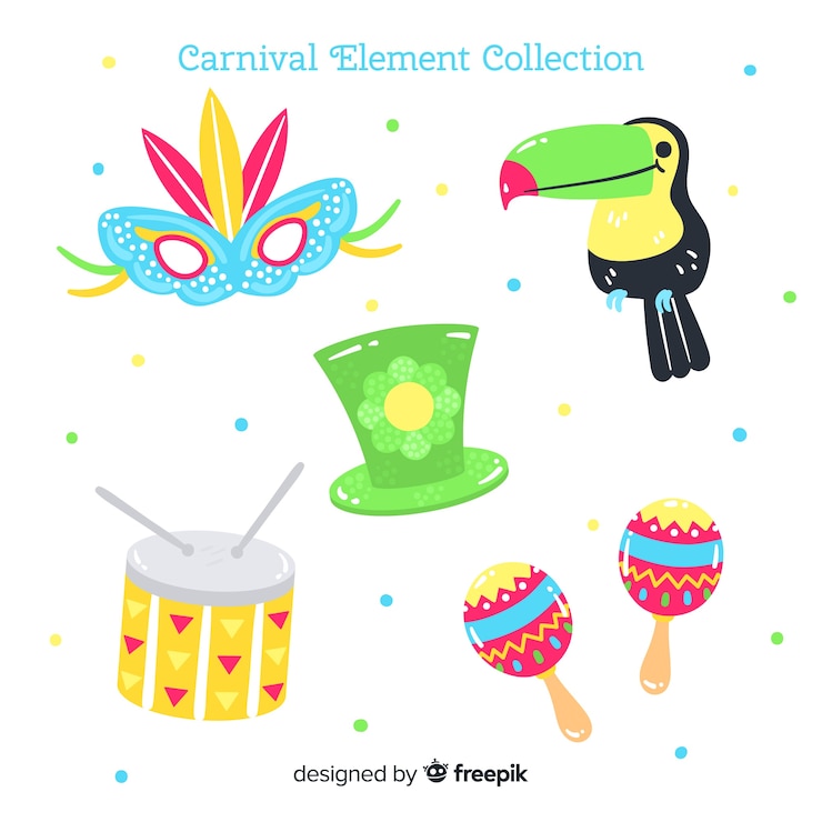 Vettore gratuito raccolta di elementi di carnevale disegnati a mano