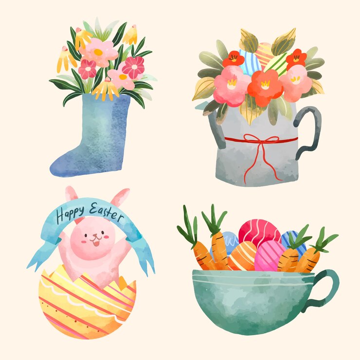 Vettore gratuito raccolta di elementi di celebrazione di pasqua dell'acquerello