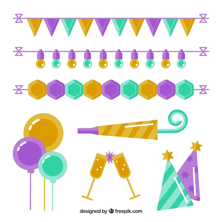 Vettore gratuito raccolta di elementi di compleanno in design piatto