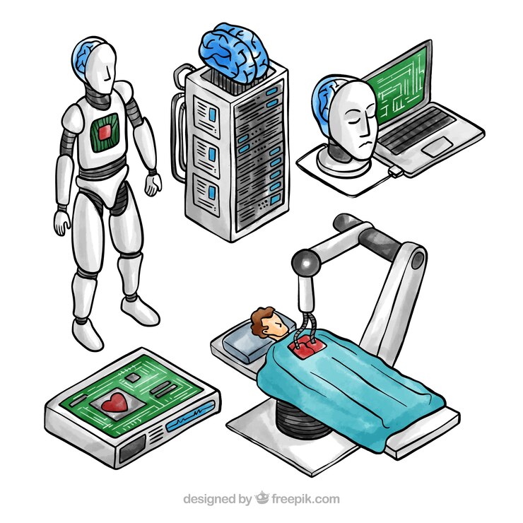 Vettore gratuito raccolta di elementi di intelligenza artificiale in stile isometrico