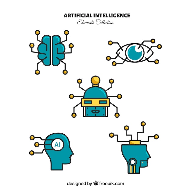 Raccolta di elementi di intelligenza artificiale in stile piatto