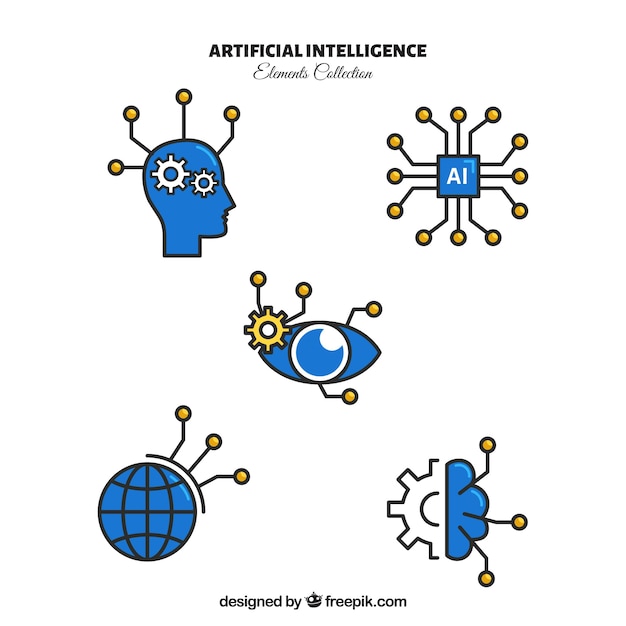 Raccolta di elementi di intelligenza artificiale in stile piatto