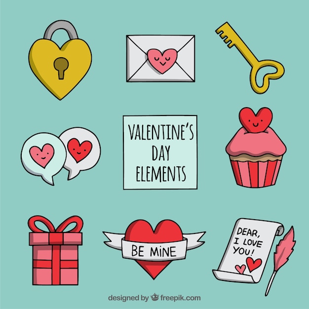 Raccolta di elementi di San Valentino disegnata a mano