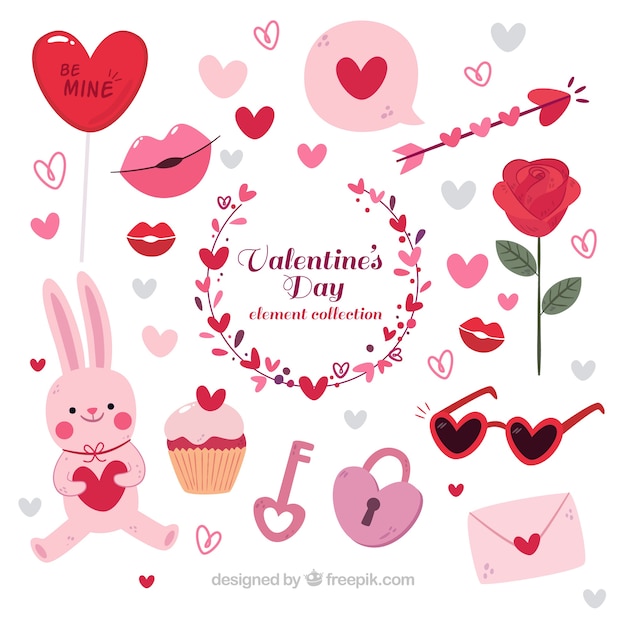 Raccolta di elementi di San Valentino disegnata a mano