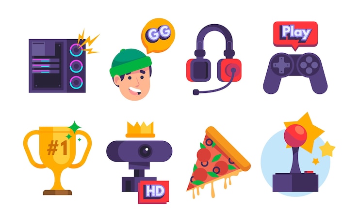 Vettore gratuito raccolta di elementi di streamer di gioco piatto