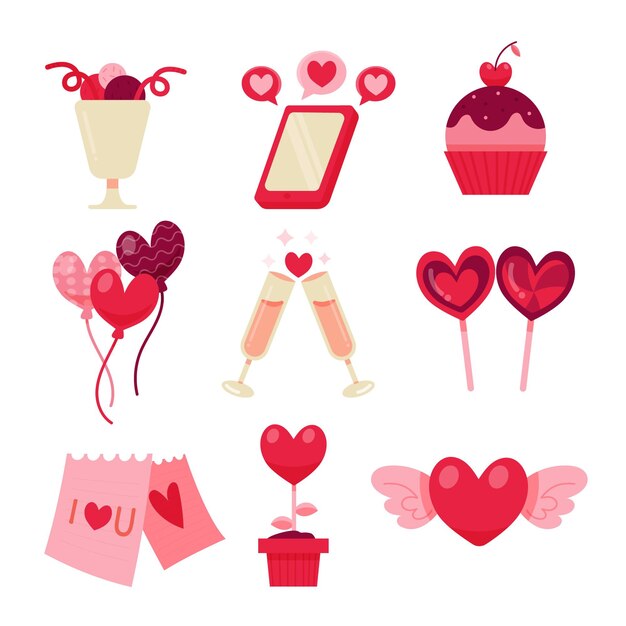 Raccolta di elementi disegnati a mano di giorno di San Valentino