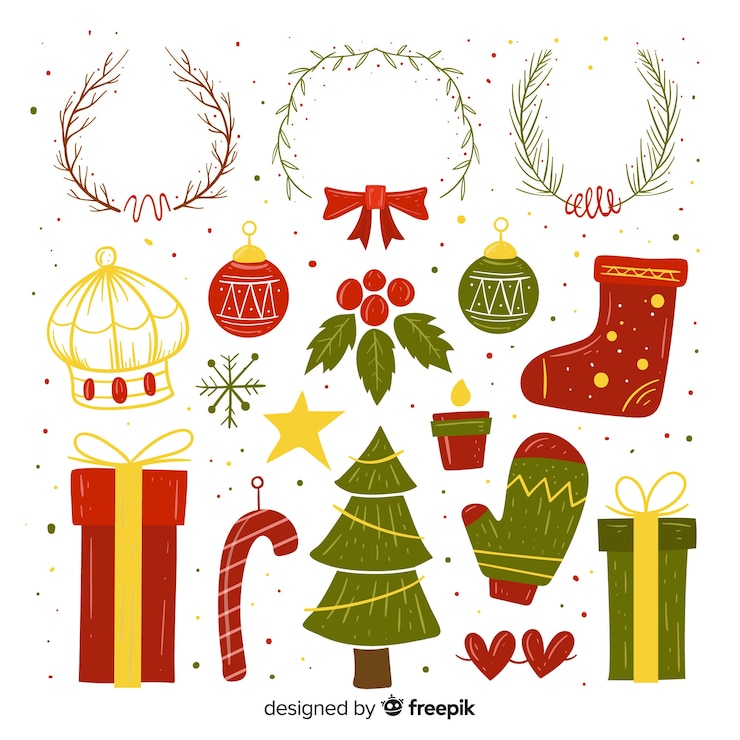 Vettore gratuito raccolta di elementi disegnati a mano di natale