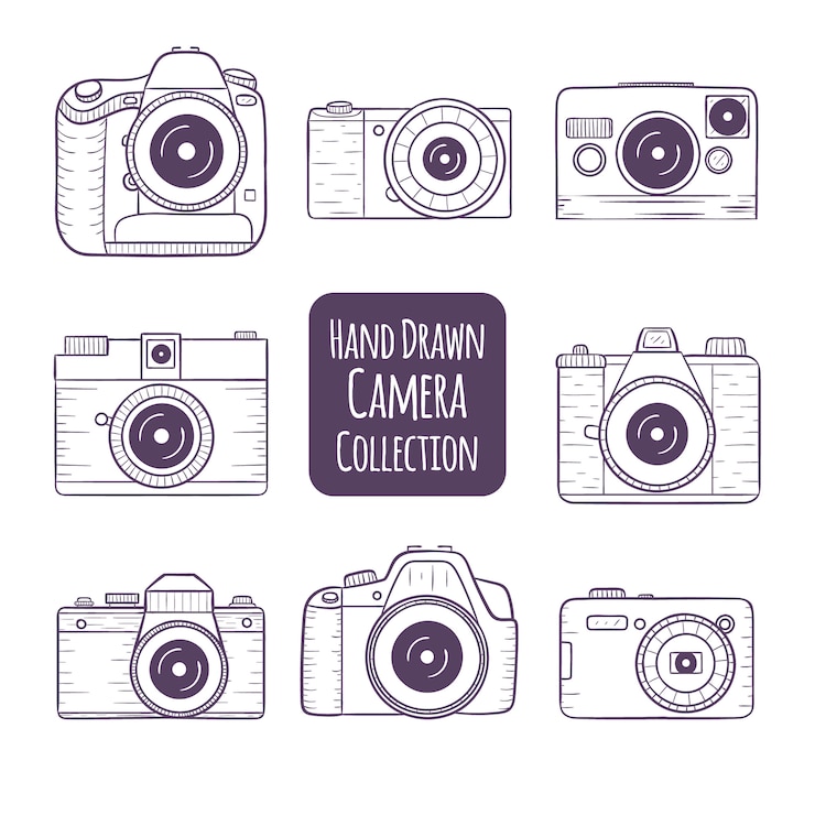 Vettore gratuito raccolta di fotocamera disegnata a mano