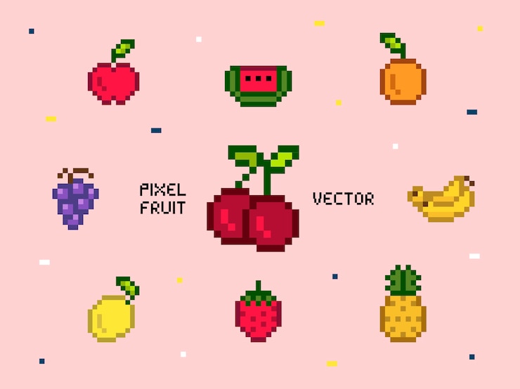 Vettore gratuito raccolta di frutti pixelati misti
