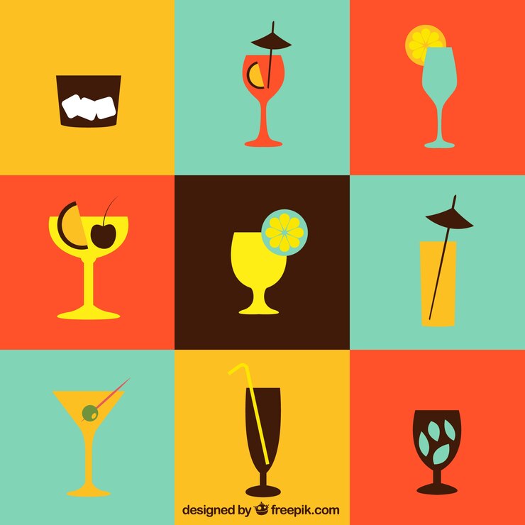 Vettore gratuito raccolta di icone cocktails