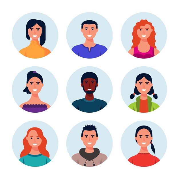 Raccolta di icone del profilo disegnate a mano di persone diverse