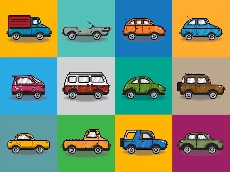 Vettore gratuito raccolta di illustrazione di automobili e camion