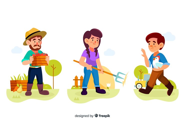Vettore gratuito raccolta di lavoratori agricoli design piatto illustrati