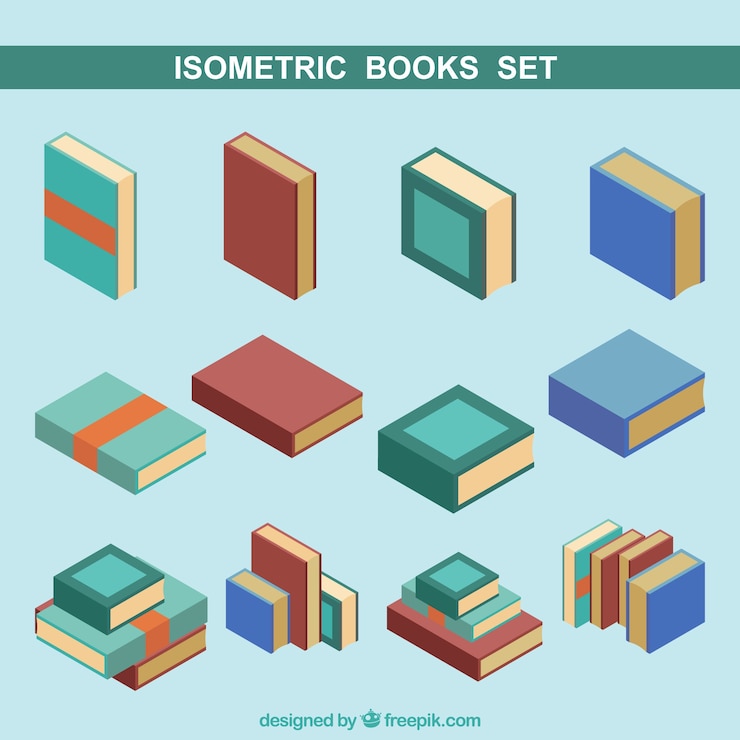 Vettore gratuito raccolta di libri in stile isometrico