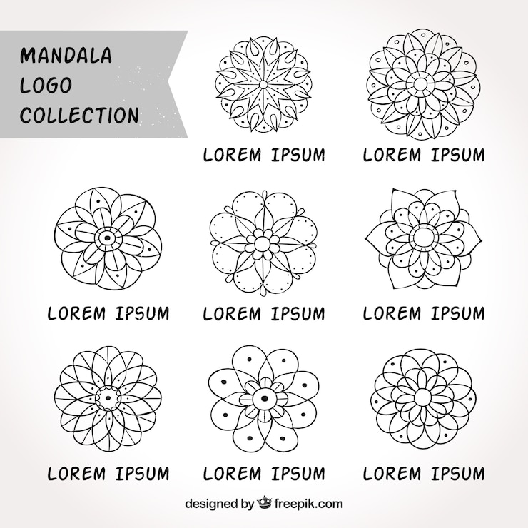Vettore gratuito raccolta di loghi mandala a mano disegnati