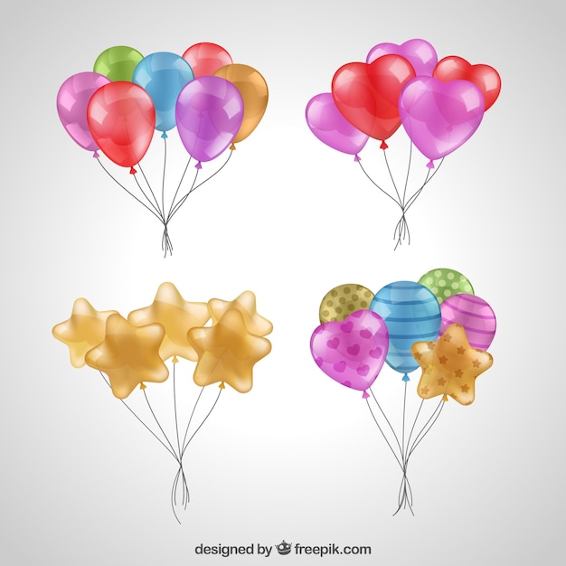 Raccolta di mazzo di palloncini colorati in stile realistico