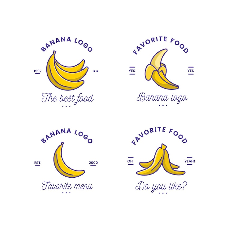 Vettore gratuito raccolta di modello di logo divertente banana