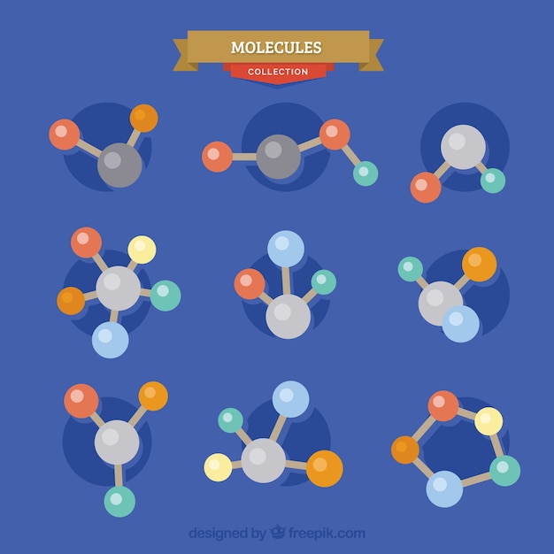 Raccolta di molecole in design piatto