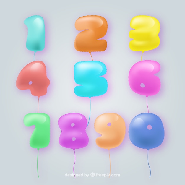 Raccolta di numeri di palloncini colorati