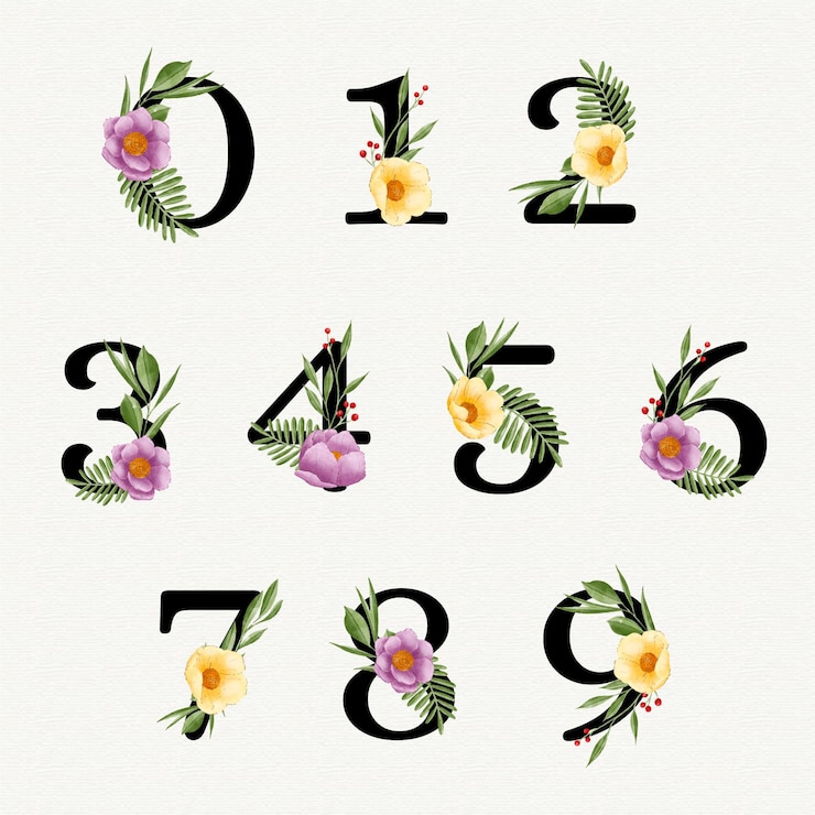 Vettore gratuito raccolta di numeri floreali dell'acquerello
