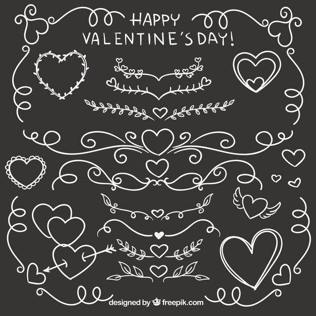 Raccolta di ornamenti di San Valentino disegnati a mano