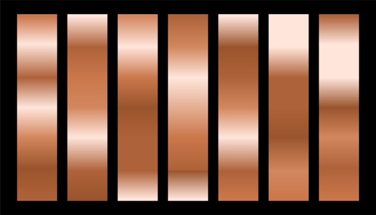 Vettore gratuito raccolta di palette di gradienti in oro rosa liscio per kit di applicazioni web