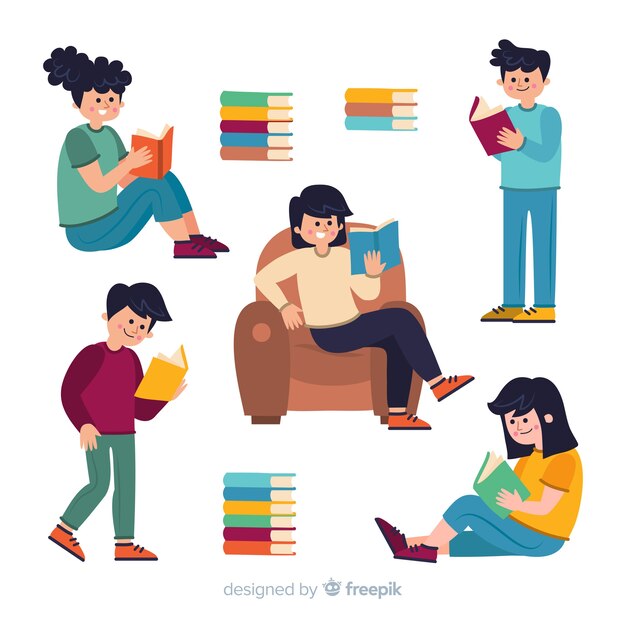 Raccolta di persone illustrate che studiano