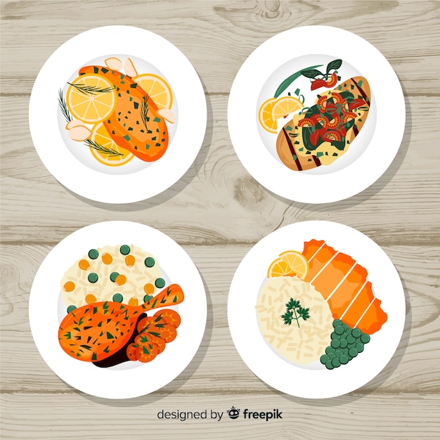 Raccolta di piatti alimentari