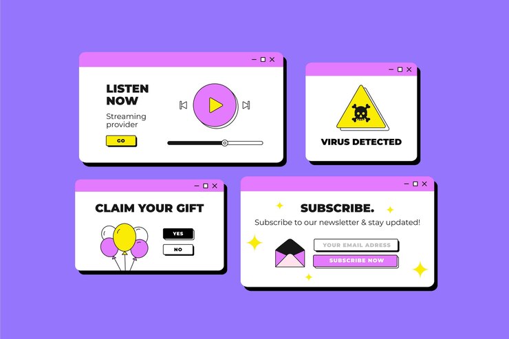 Vettore gratuito raccolta di pop-up dal design piatto